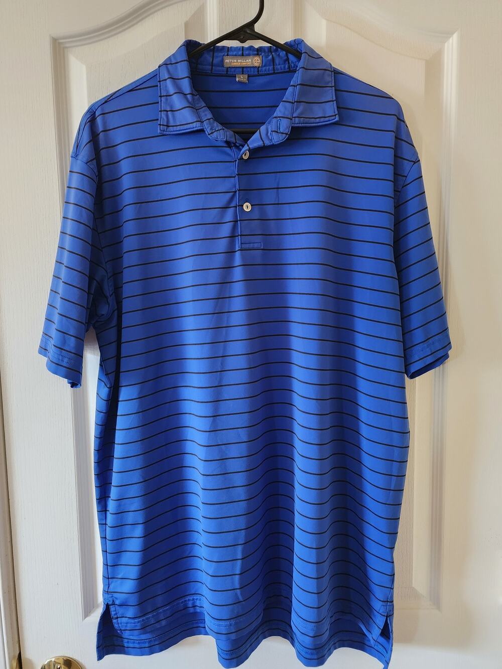 Peter Millar Summer Comfort Mens Blue Striped Performance Golf Polo MS16EK10S L